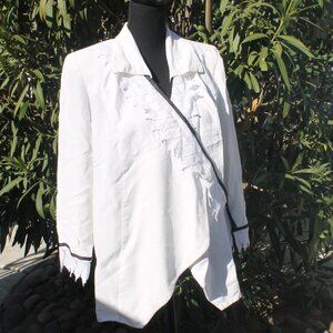 ALL THAT JAZZY MATERNITY BLACK WHITE BLOUSE SIZE MEDIUM L/S LACE TRIM VTG